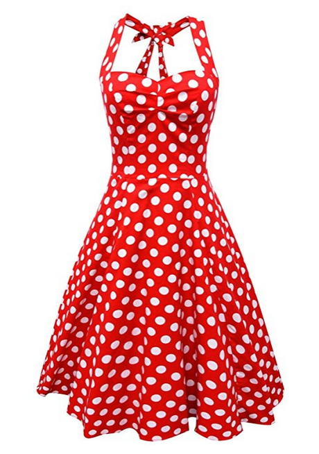 Robe vintage rouge à pois blanc