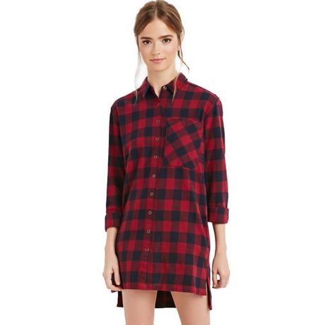 Chemise longue à carreaux femme