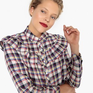 Chemise longue à carreaux femme