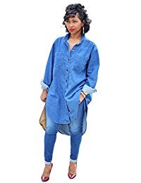 Chemise longue jeans femme