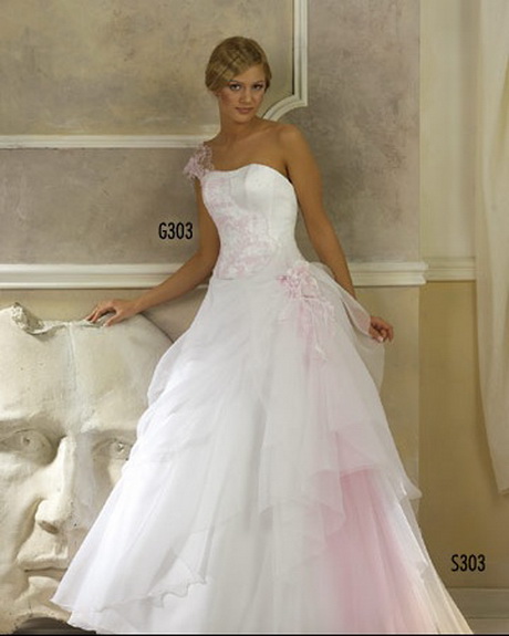 Robe de mariee blanche et rose