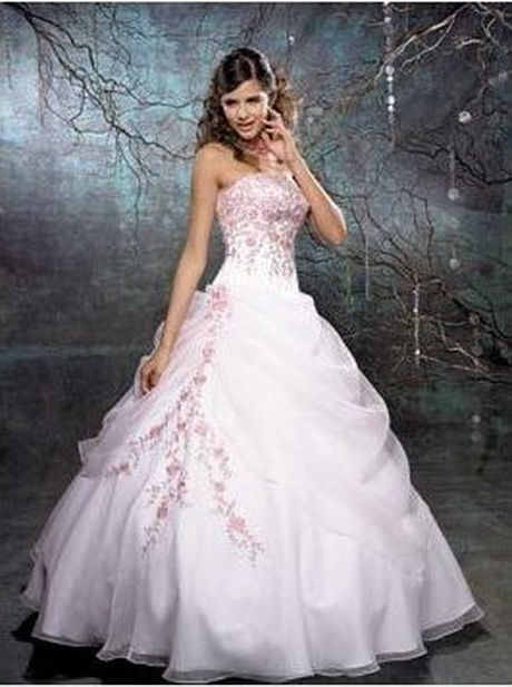 Robe de mariee blanche et rose