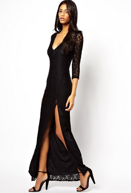 Robe longue fendue noir