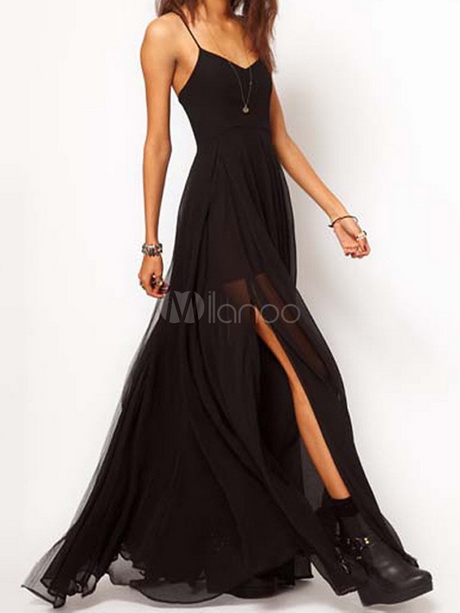 Robe longue fendue noir