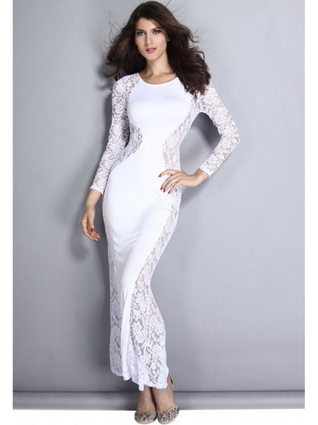 Robe dentelle blanche manche longue