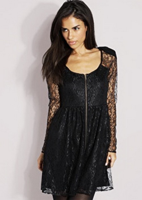 Robe dentelle noire manches longues