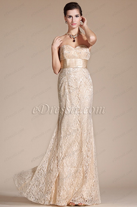 Robe longue dentelle beige