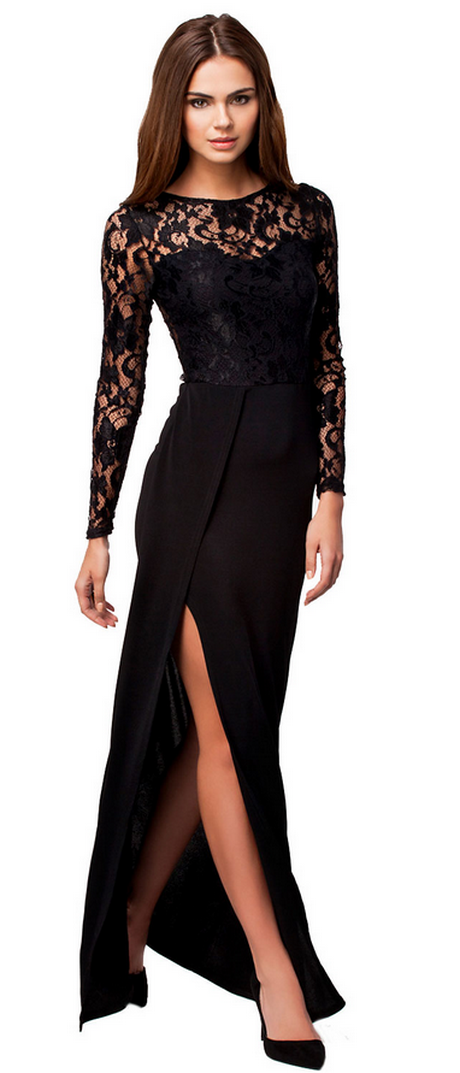 Robe longue noire en dentelle