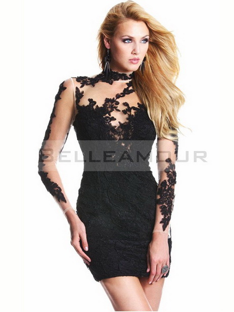 Robe manche longue noire dentelle