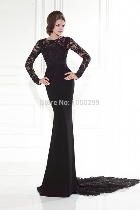 Robe noir manche longue dentelle