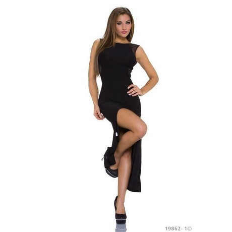 Robe longue noire fendue sur le cote