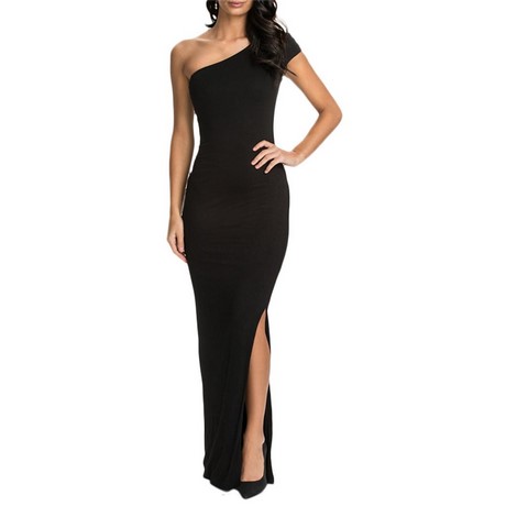 Robe longue noire fendue sur le cote