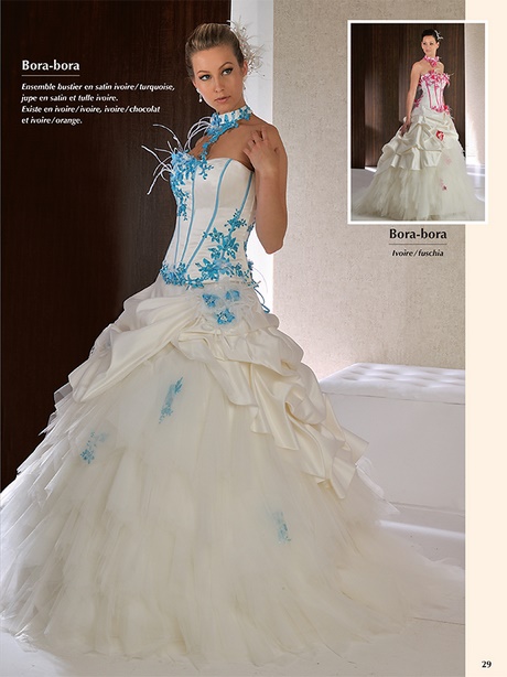 Robe mariée blanche et bleu