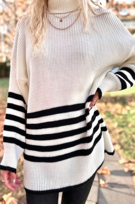 Robe pull rayée noir et blanc