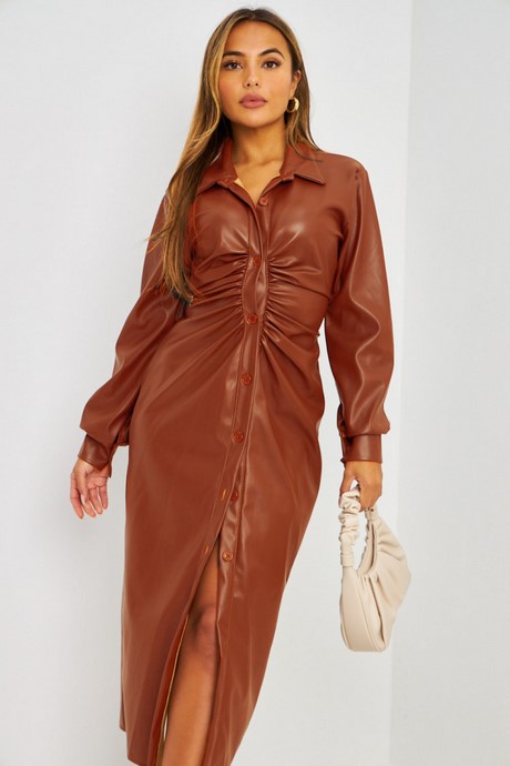 Robe simili cuir manche longue