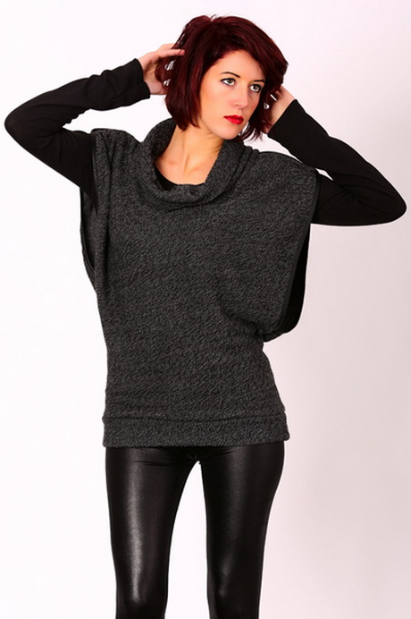 Pull tunique noir femme