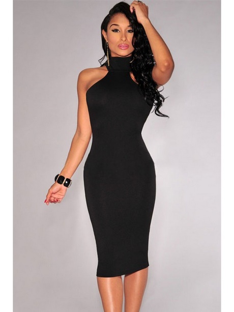 Robe noir moulante mi longue