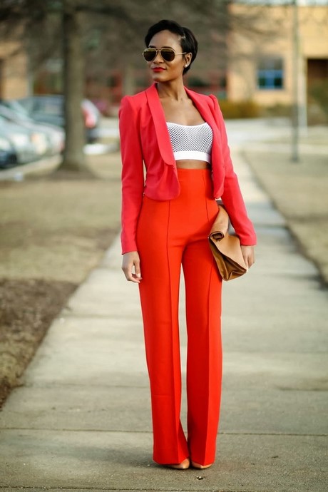 Tailleur pantalon rouge femme