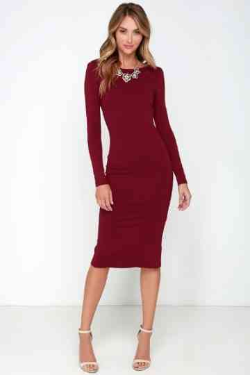 Robe bordeaux manches longues