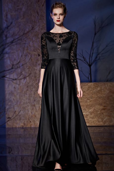 Robe de soirée noire manche longue