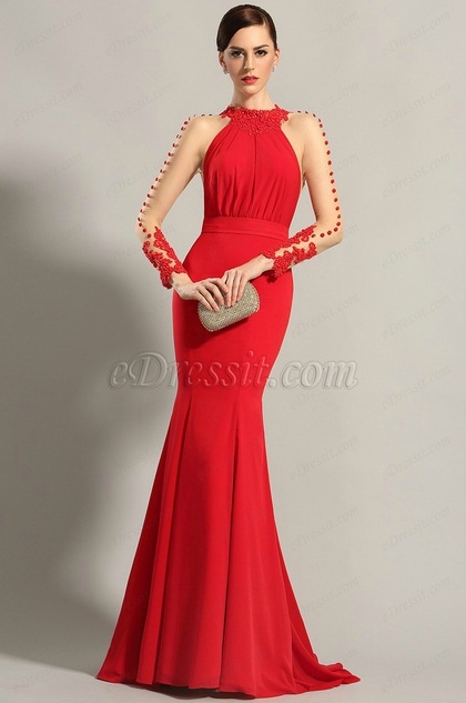 Robe de soirée rouge avec dentelle