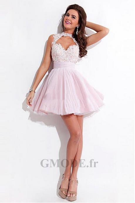 Robe dentelle courte rose