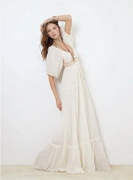 Robe longue boheme ecru