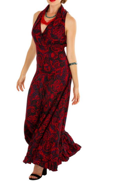 Robe longue noir et rouge