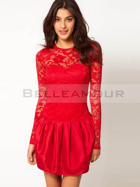 Robe courte dentelle rouge