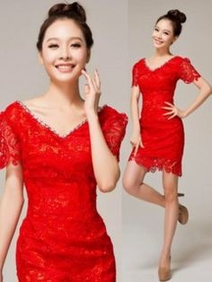 Robe courte rouge dentelle