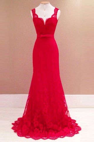 Robe dentelle rouge longue