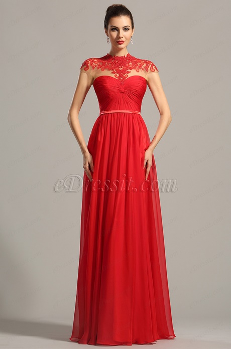 Robe longue rouge dentelle