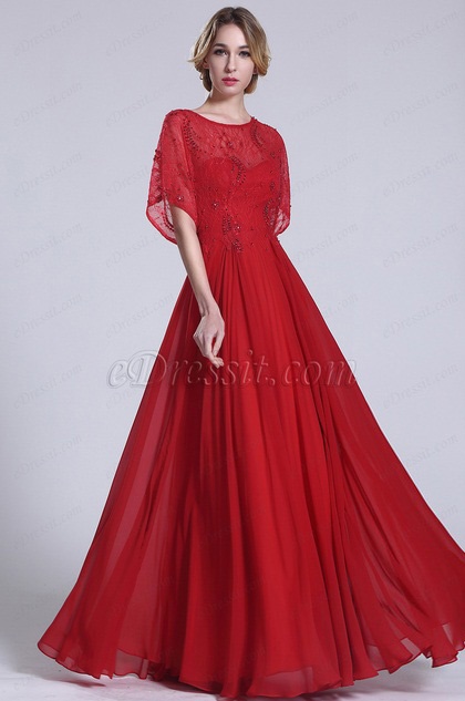 Robe longue rouge dentelle