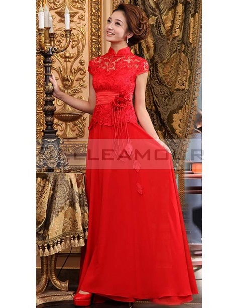 Robe longue rouge dentelle