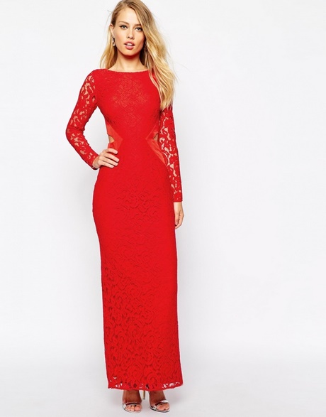 Robe longue rouge manche longue