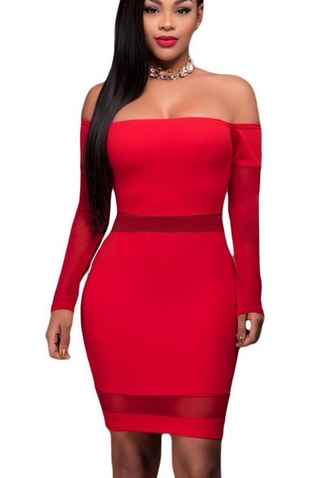 Robe rouge moulante manche longue