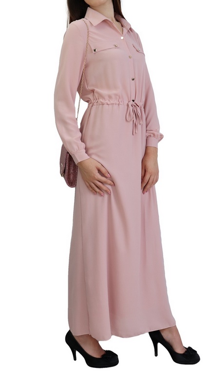 Robe rose pale manche longue