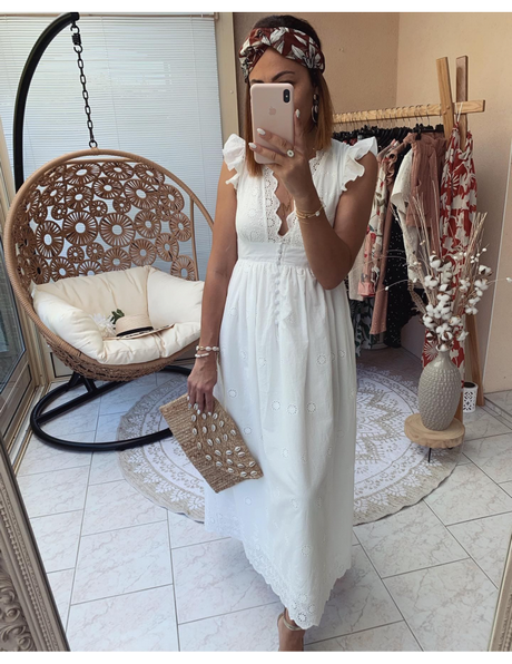 Robe blanche longue coton