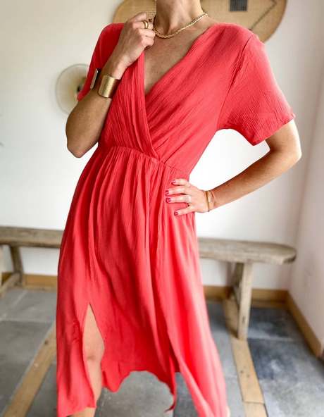 Robe longue rouge corail