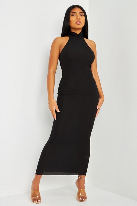 Robe moulante manche longue noir