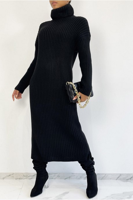 Robe pull col roulé noir