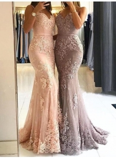 Robe de soirée longue beige