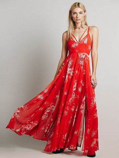 Robe longue rouge ete