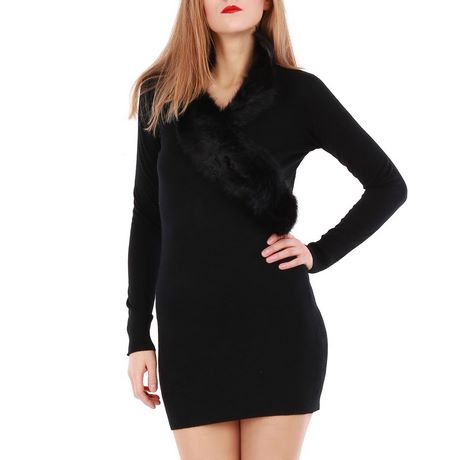 Robe pull noire manches longues