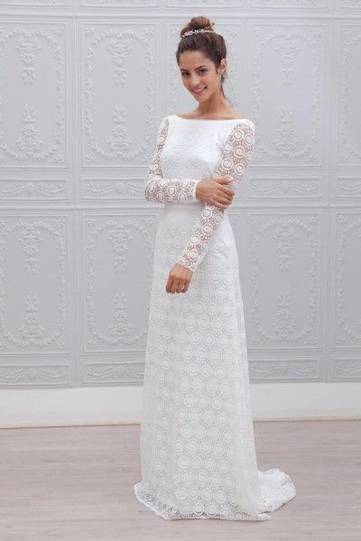 Robe blanche manches longues dentelle