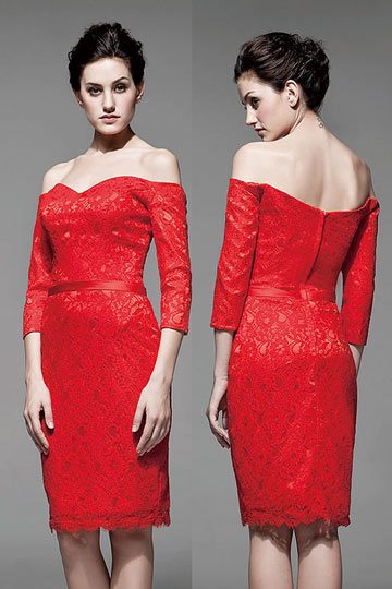 Robe cocktail rouge dentelle