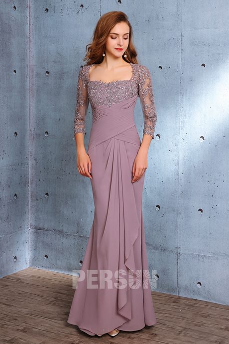 Robe de soirée longue manche dentelle