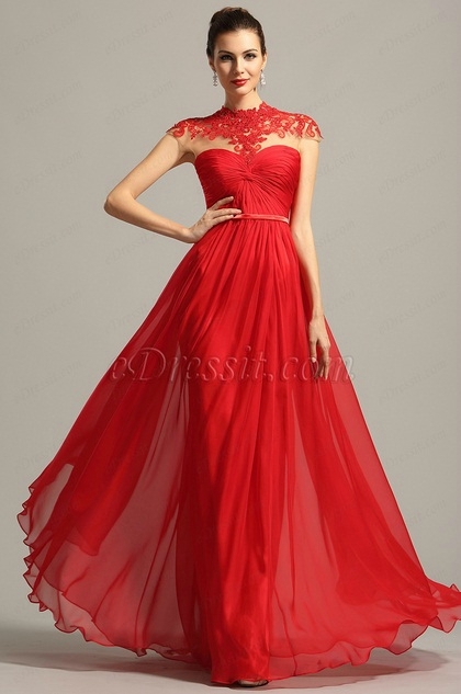 Robe de soirée longue rouge dentelle