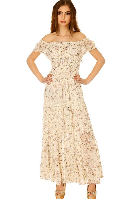 Robe dentelle beige longue