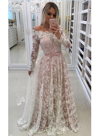 Robe dentelle beige longue